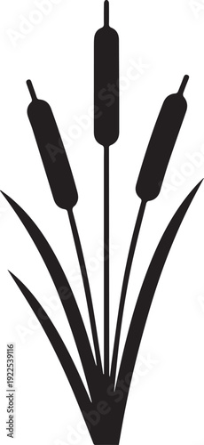 Triple Cattail Reed Plant Swamp Grass Silhouettes for Pond and Lake Nature Design