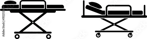 Simple black hospital bed icons on white background for medical and healthcare designs