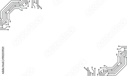 Sophisticated abstract digital circuit lines frame a pristine white space for advanced technology concepts