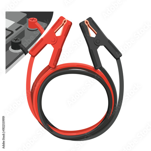Close up of Portable Car Jump Starter Cables and Clamps