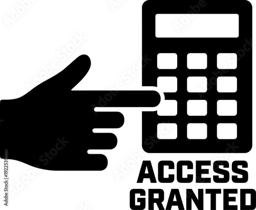 Access Granted Security Keypad Vector . Hand Entering Pin Code Silhouette Icon