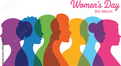 Colorful overlapping silhouettes of women for Women's Day