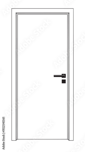 Minimal white interior door with modern handle in frame.