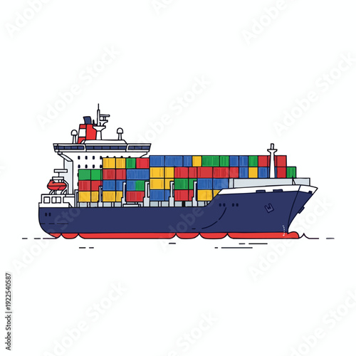 Large Container Cargo Ship Navigating Oceans with Cargo Containers