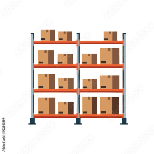 Industrial Warehouse Storage Shelving with Cardboard Boxes for Logistics and Inventory Management