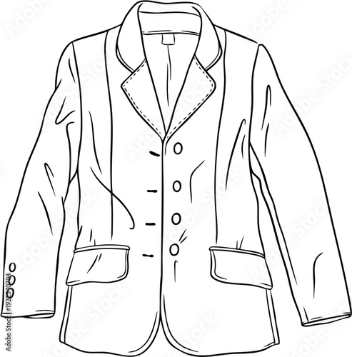 Hand drawn line art jacket for horse riding and jumping sport show isolated on transparent background