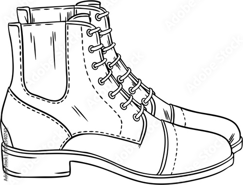Hand drawn line art leather jodhpur boots for horse riding and jumping sport show isolated on transparent background