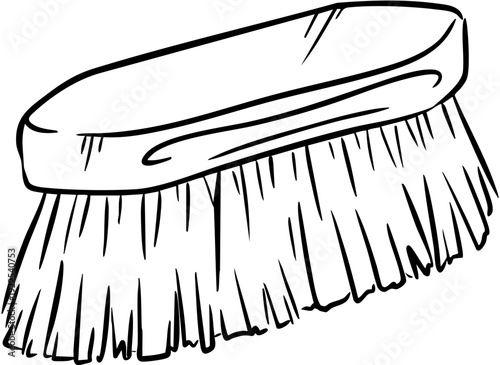 Hand drawn line art brush with long hair for horse grooming isolated on transparent background