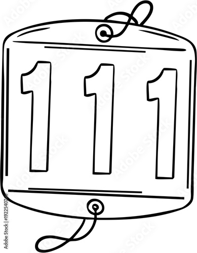 Hand drawn line art competition number holder for horse riding, dressage and jumping sport show isolated on transparent background