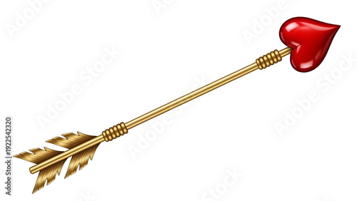 Golden arrow with red heart on transparent background