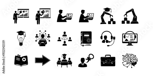 Teacher Using Digital Classroom Tools Silhouette