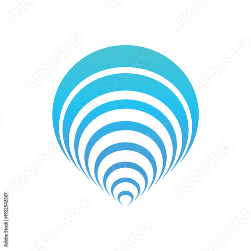 Abstract blue symbol with concentric circles and gradient shading on white background