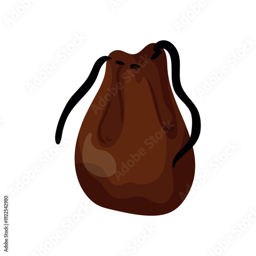 Vector illustration of a brown drawstring pouch.