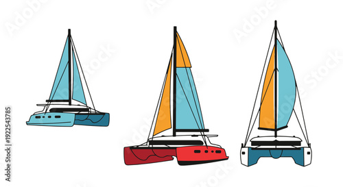 Obraz na płótnie Catamaran Line art minimal bold color vector