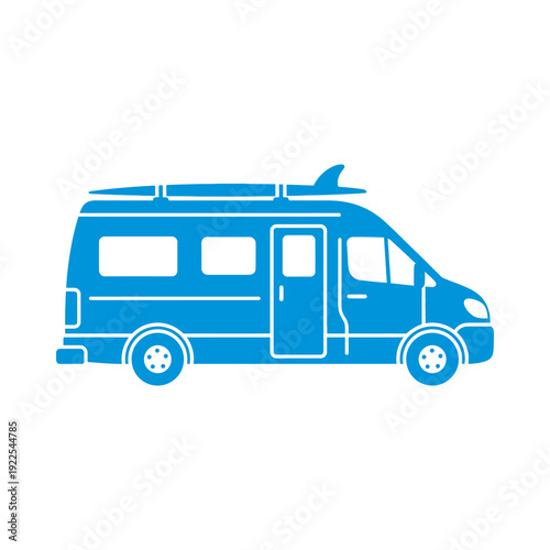 Blue Camper Van Illustration Side View.