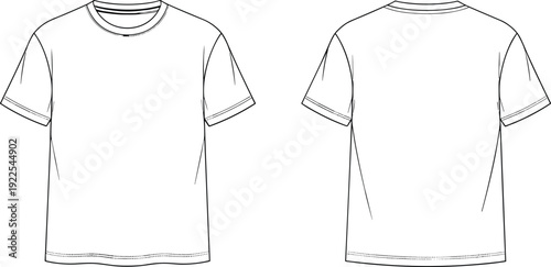 tshirt, tee, shirt, apparel, clothing, fashion, casual, garment, outline, template, mockup, technical, drawing, vector, illustration, design, front, back, basic, cotton