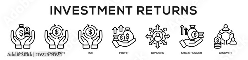 Line - Investment Returns web banner icon vector illustration concept for business with icon of Capital, Investment, ROI, Profit, Dividend, Share Holder,.