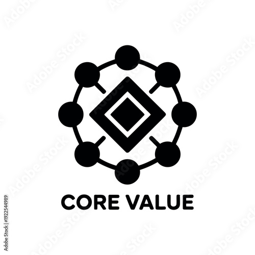 Black and white core value with diamond and circle