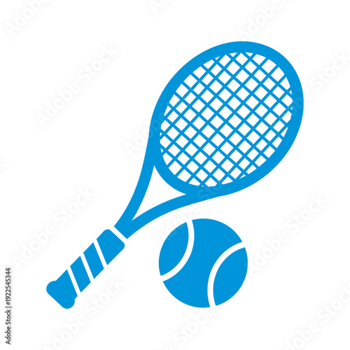 Blue Tennis Racket and Ball Graphic.