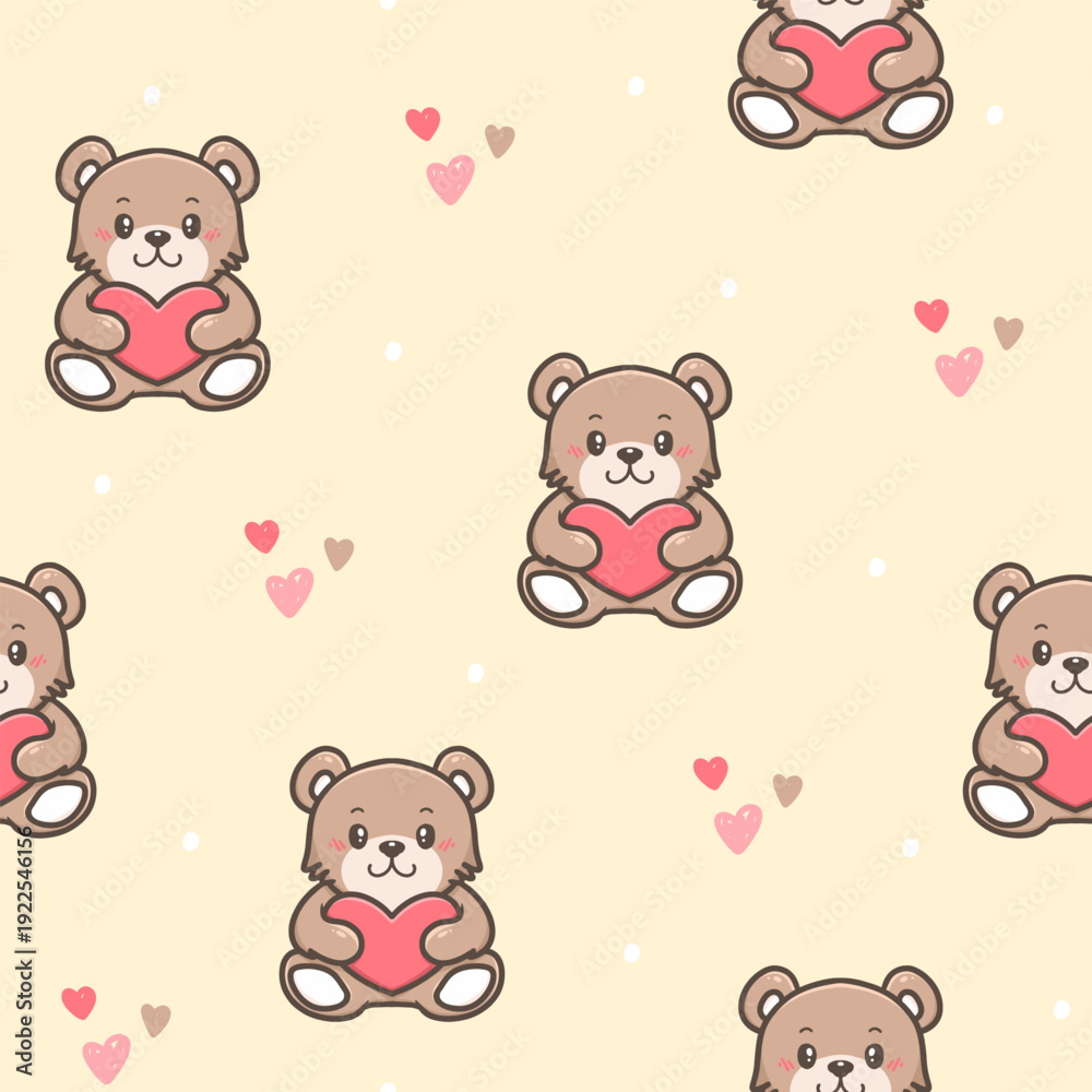 Fototapeta premium Cute Teddy Bears Pattern vector design for print on textile, wrapping, backdrop and other uses.
