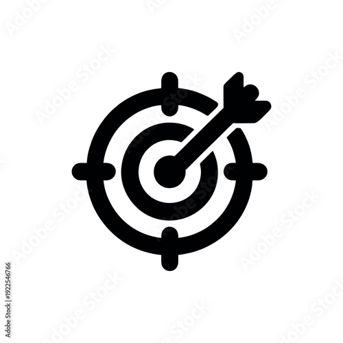 Black target with arrow hitting bullseye symbol
