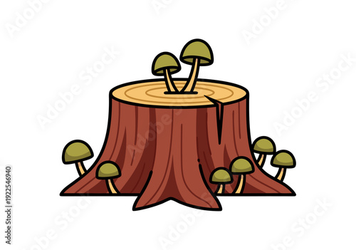 Cartoon Tree Stump with Yellow Mushrooms in Vector Illustration of Whimsical Nature Scene