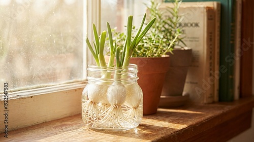 Young green onions sprout i...