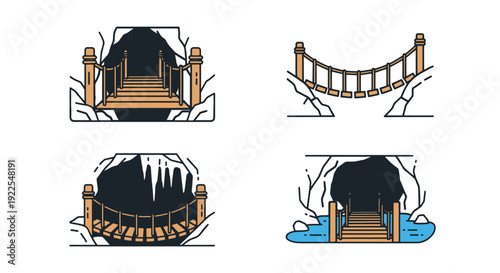 Cave Rope Bridge clean vibrant tone illustration