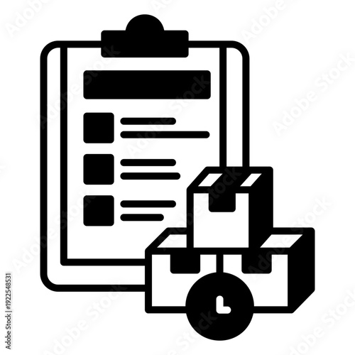 Inventory List with Boxes and Clock Icon