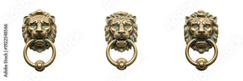 Bild auf Leinwand Set of Antique Bronze Lion Head Door Knockers PNG, Vintage Brass Manor House Har