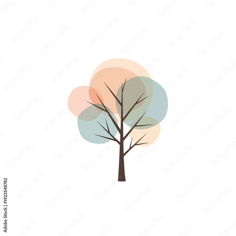 Obraz premium Abstract Tree with Soft Pastel Circles, Minimalist Nature Illustration