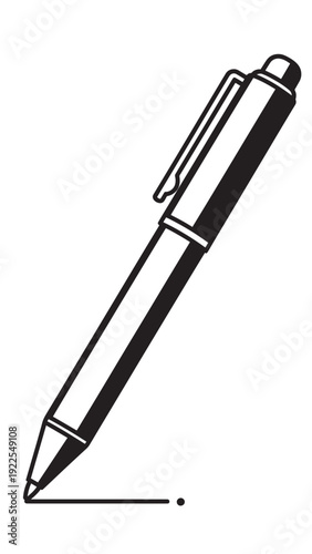 Minimalist line drawing of a fountain pen with cap and nib on white background.