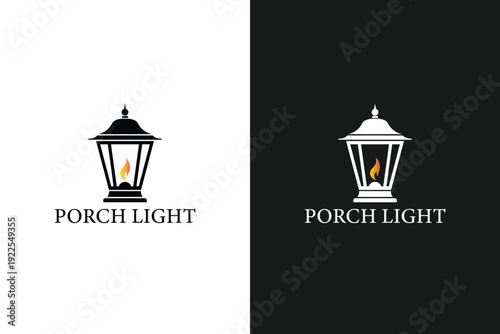 Minimalist Porch Light Logo Design Set, Traditional Outdoor Lantern Icon for Home Decor and Branding