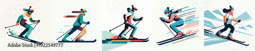 Vector Illustration of a Woman Skiing