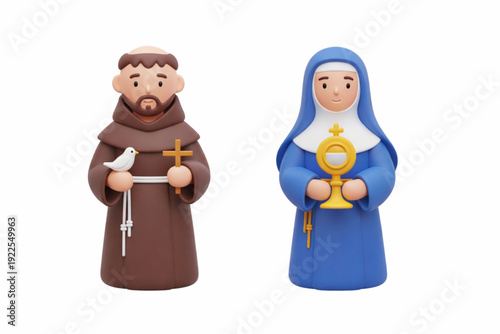 Saint Francis and Saint Clare: Cute 3D Rendered Catholic Saints