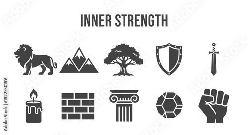 Ten dark grey icons representing inner strength arranged in two rows