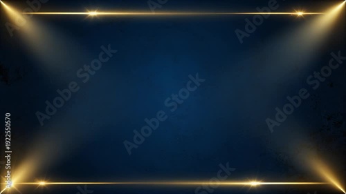 Golden spotlights frame a dark blue textured background, creating a dramatic stage for awards, presentations, or luxury events