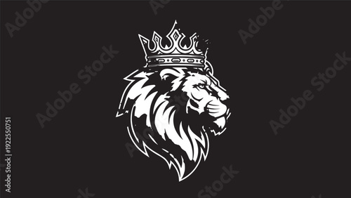 Stylized crowned lion logo on dark background for branding and sports.