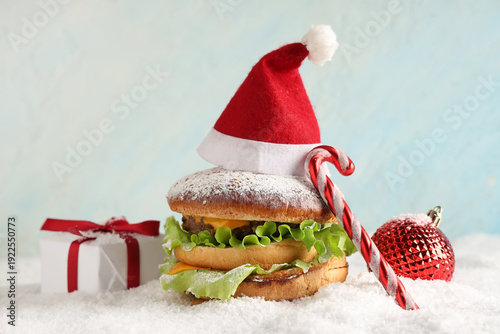Tasty burger with Christmas...