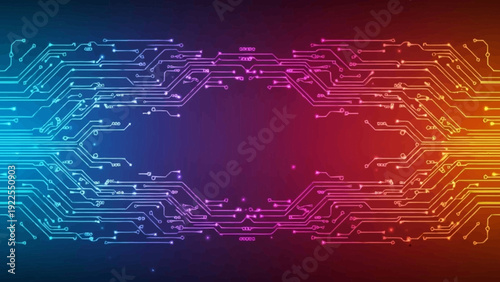 Futuristic Circuit Board with Neon Lights.