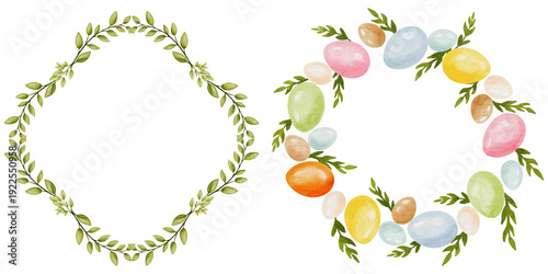 Billede på lærred Hand-painted Easter illustration with decorated eggs and spring botanical elemen