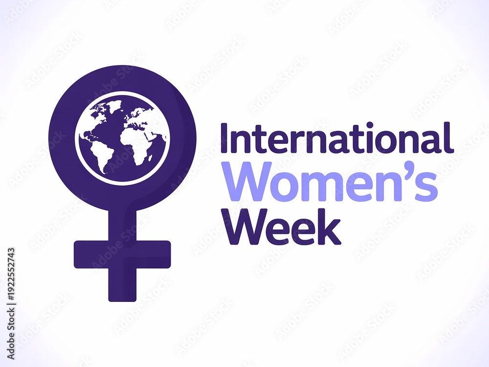 Obraz premium International womens week logo with earth globe and female symbol on white background