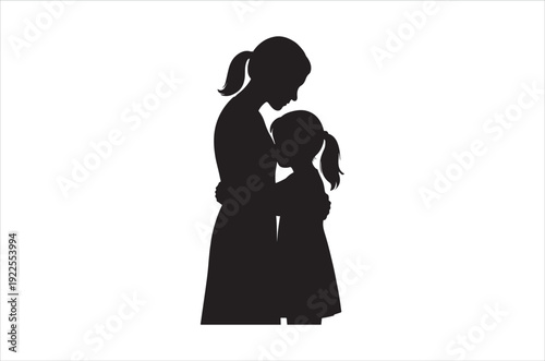 silhouette of a woman holding a little girl in her arms