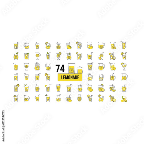 Lemonade Drinks Icon Set: Refreshing Summer Beverage Illustrations