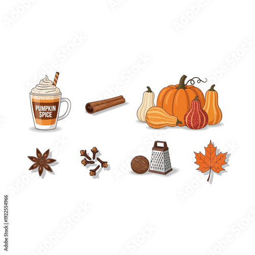 Autumn Flavors: Pumpkin Spice Latte, Cinnamon, Pumpkins, Spices, Maple Leaf