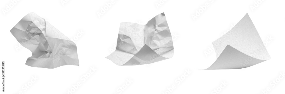 Obraz premium Set of Crumpled Paper Pieces PNG - White Wrinkled Blank Sheets Transparent Background PNG