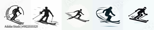 Silhouette Vector Illustration of a Person Skiing
