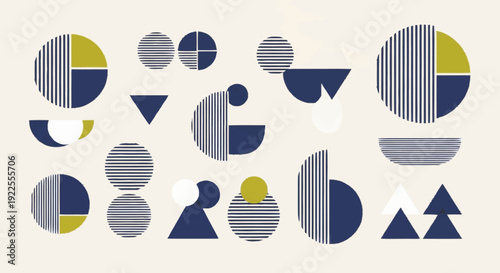 Geometric Shapes in Navy Blue Yellow Grey.