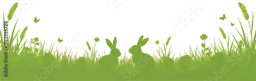 Rabbits in Green Silhouette Scene