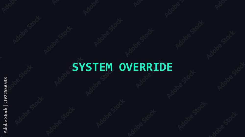 Text Override System Override text animation on dark background. Glitch effect with ...